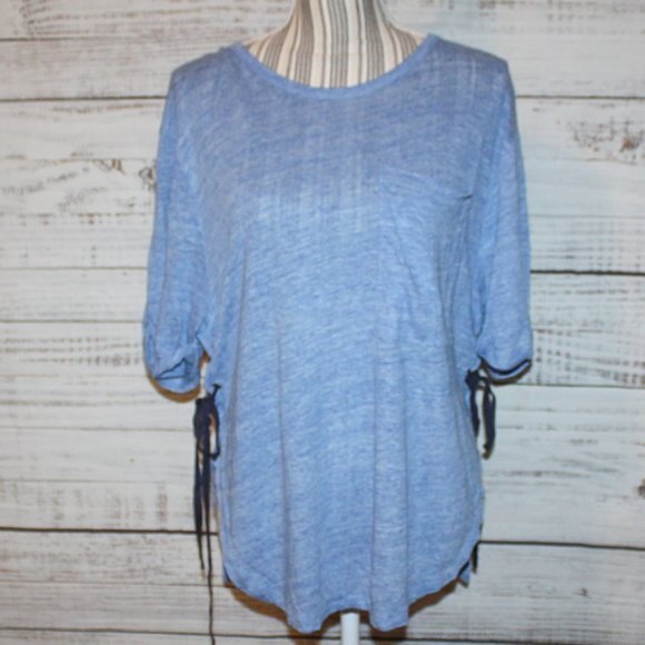 Derek Lam 10C Blue Linen Short Sleeve Shirt Tie Details Size Small - Picture 1 of 5